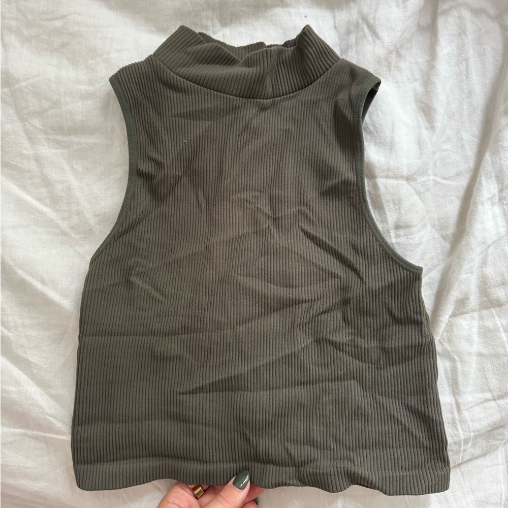 Good American Olive Green Ribbed Tank Top